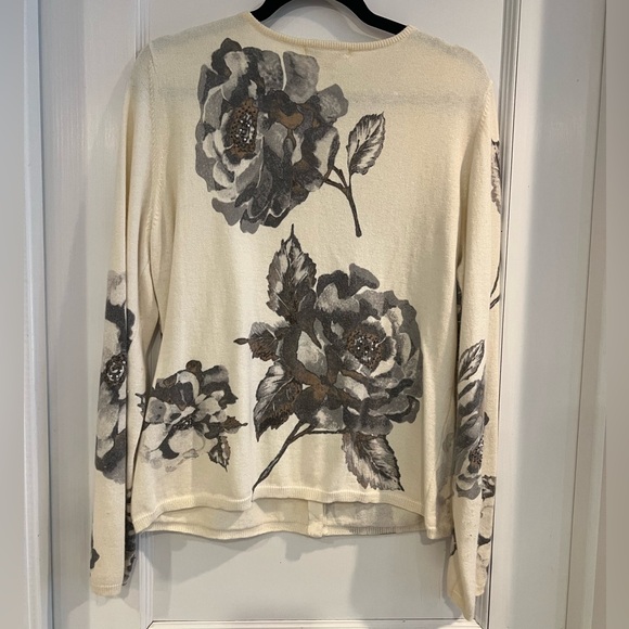Casual Corner Womens Grey & Cream Floral Button Front Cardigan Size Large - Picture 6 of 7